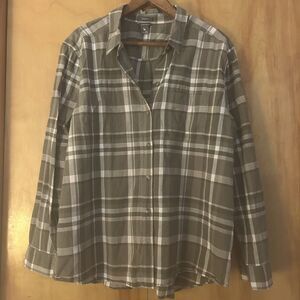 Eddie Bauer Womens 2XL Green Plaid Button Down-Lightweight Cotton-Country-Oudoor